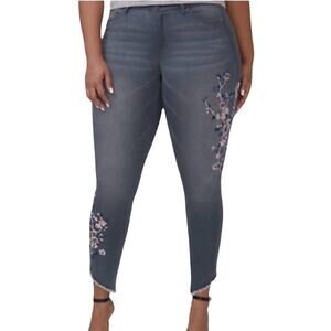 Lane Bryant Mid Rise Stretch Embroidered Fringe Ankle Jeans Plus Size 28 Boho